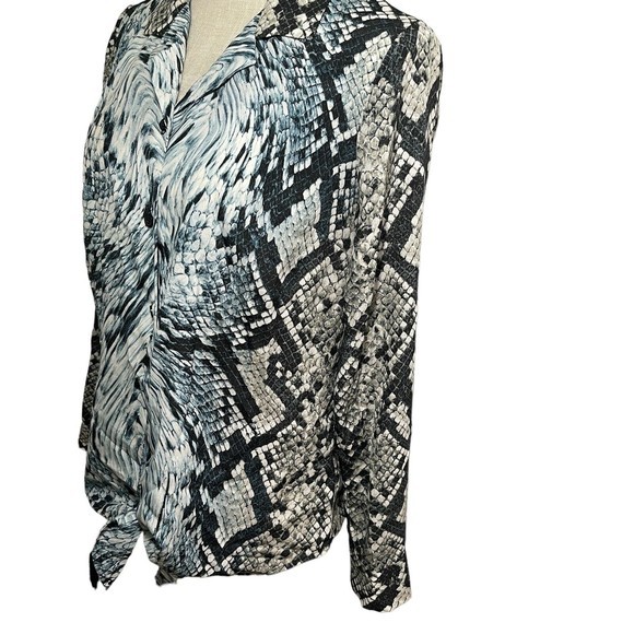 MICHAEL KORS Snake Print Button Down Silver Blue Blouse Tie Front Bundle Sz M - Picture 15 of 16